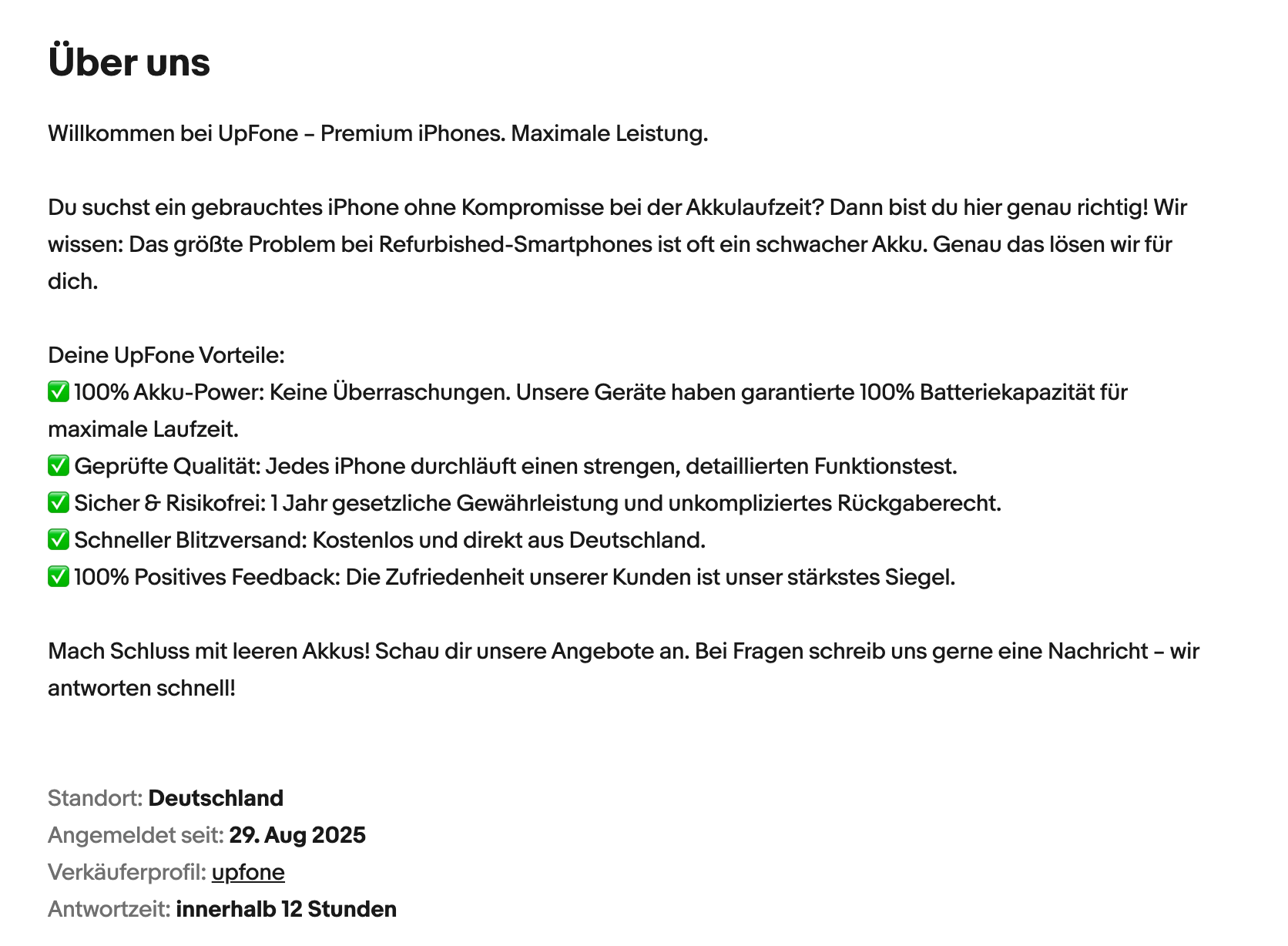 eBay-Verkäuferprofil UpFone: 100 % positive Bewertungen, Mitglied seit 2025