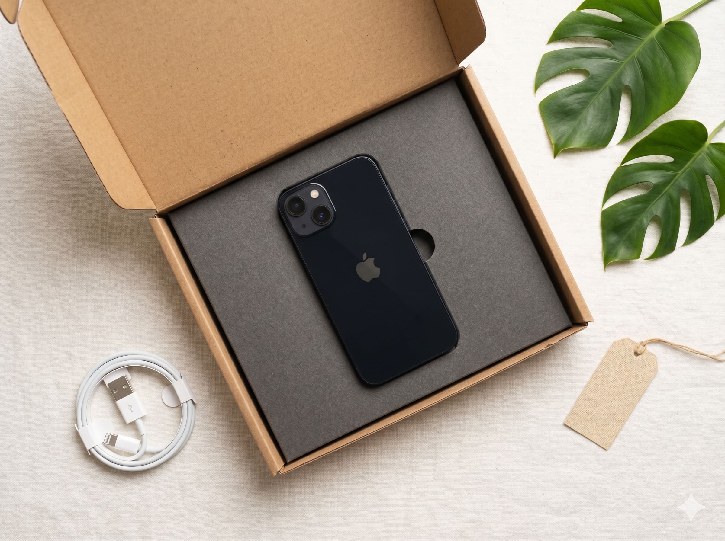 UpFone Lieferung — recycelter Karton, iPhone und Zubehör